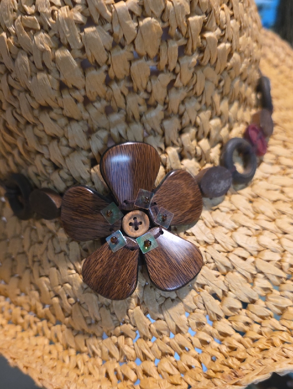 Woven Straw Sun Hat with Floral Accent - Natural - Picture 2 of 6